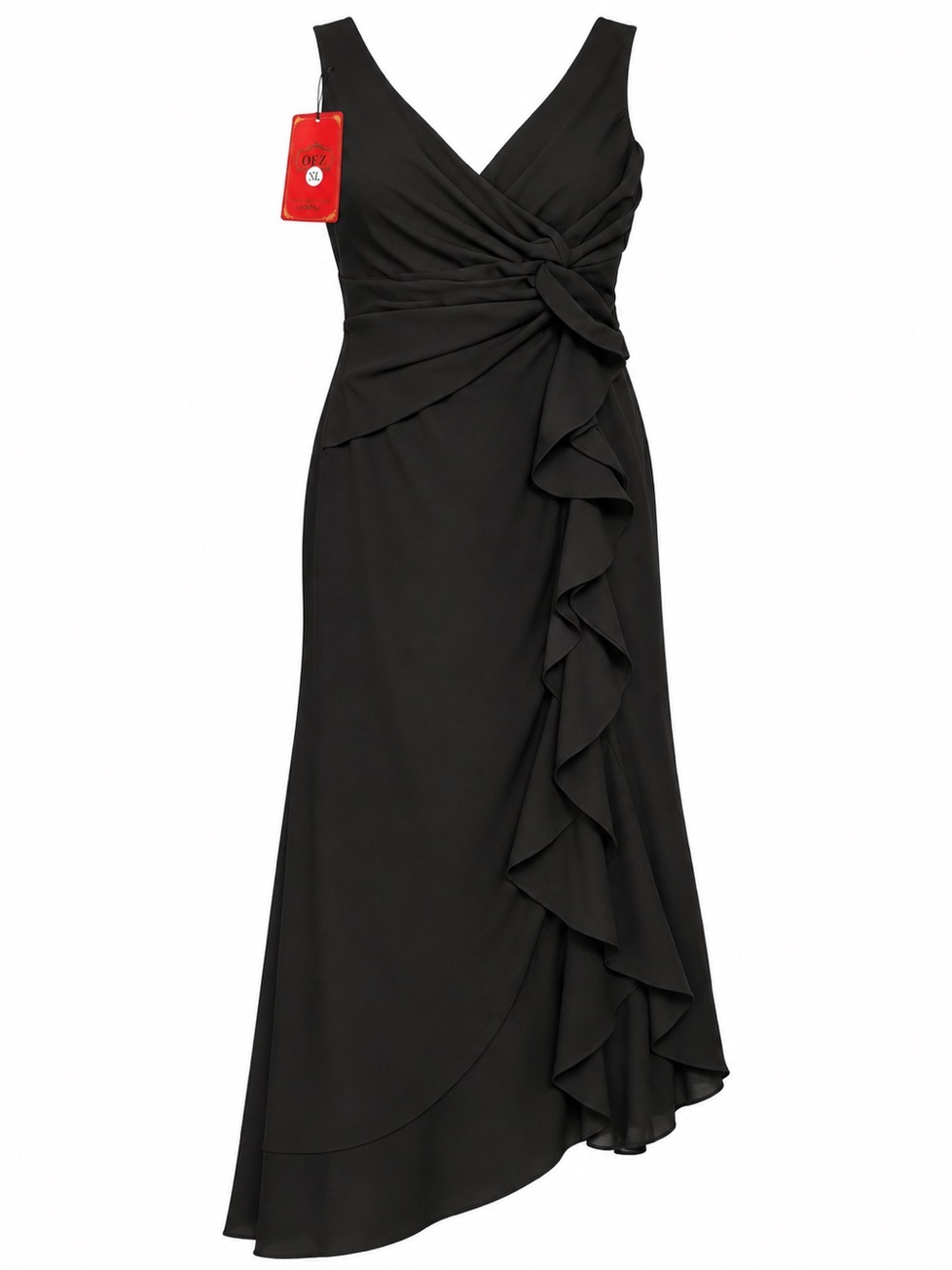 OFZ black ruffle lace-up maxi dress XL NWT